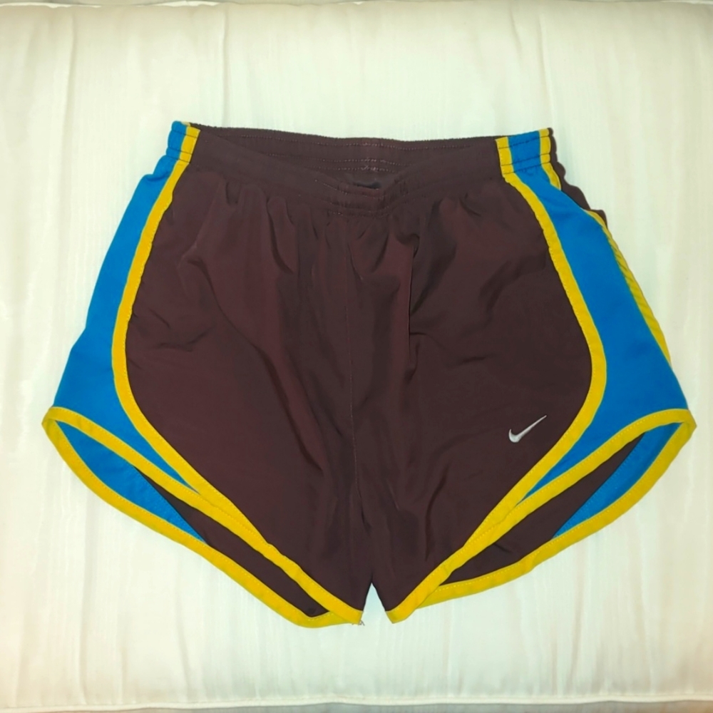 Nike dark red with teal and yellow detail women's size xs shorts